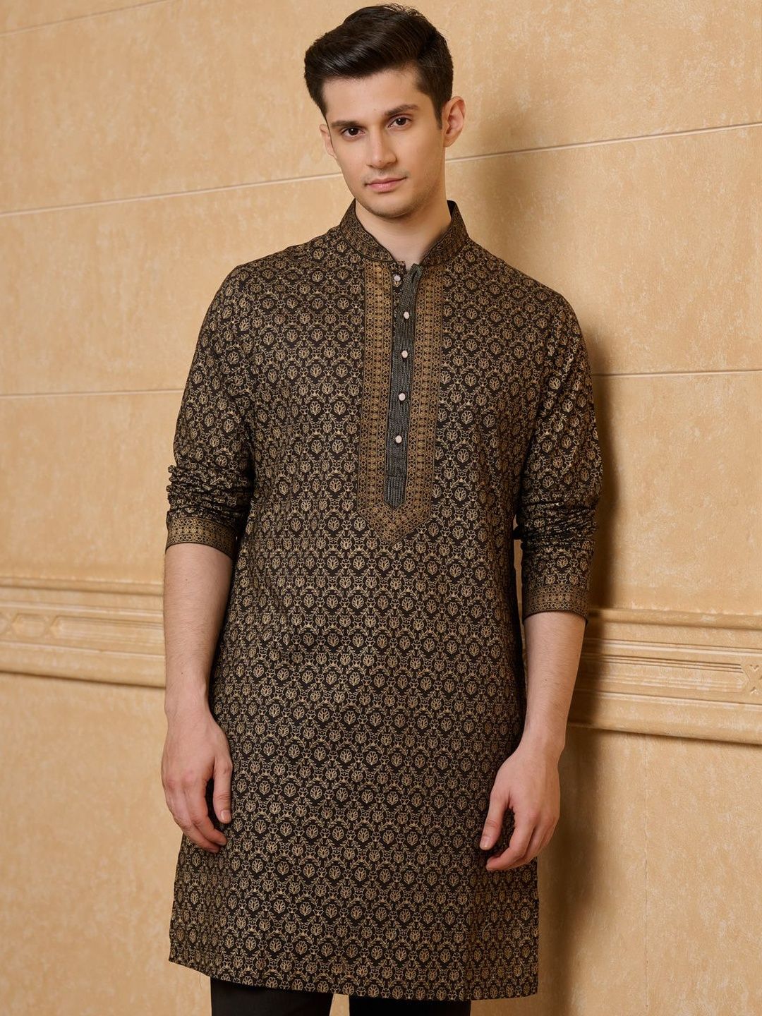 Tasva Men Ethnic Motifs Woven Design Pure Cotton Kurta with Trousers-image-22