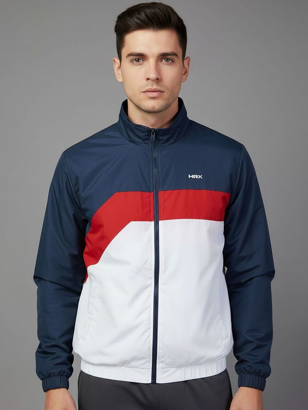 HRX by Hrithik Roshan Colourblocked Mock Collar Windcheater Sporty Jacket-image-30