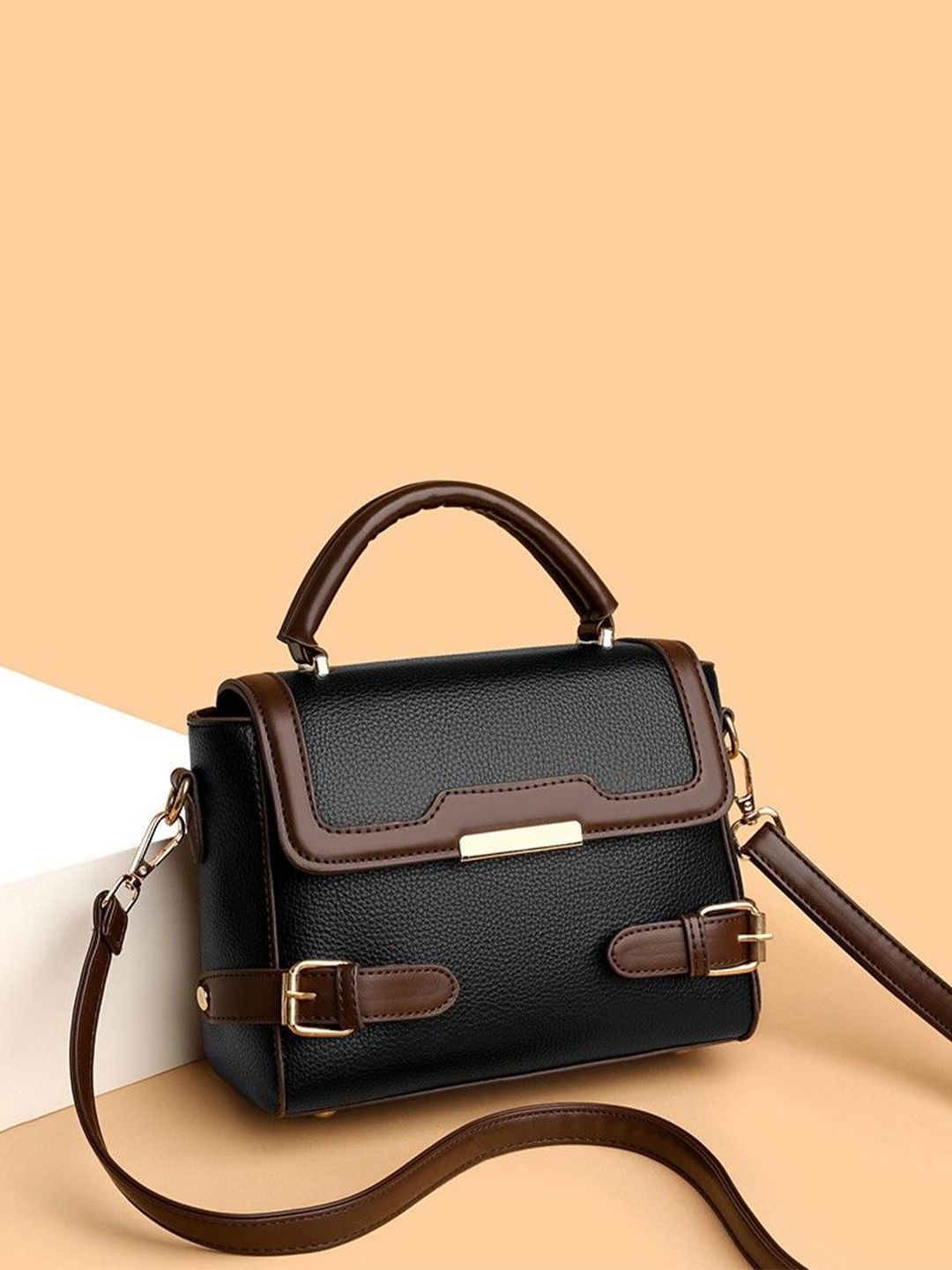 Diva Dale Women Colourblocked Structured Buckle Detail Satchel Bag-picture-27