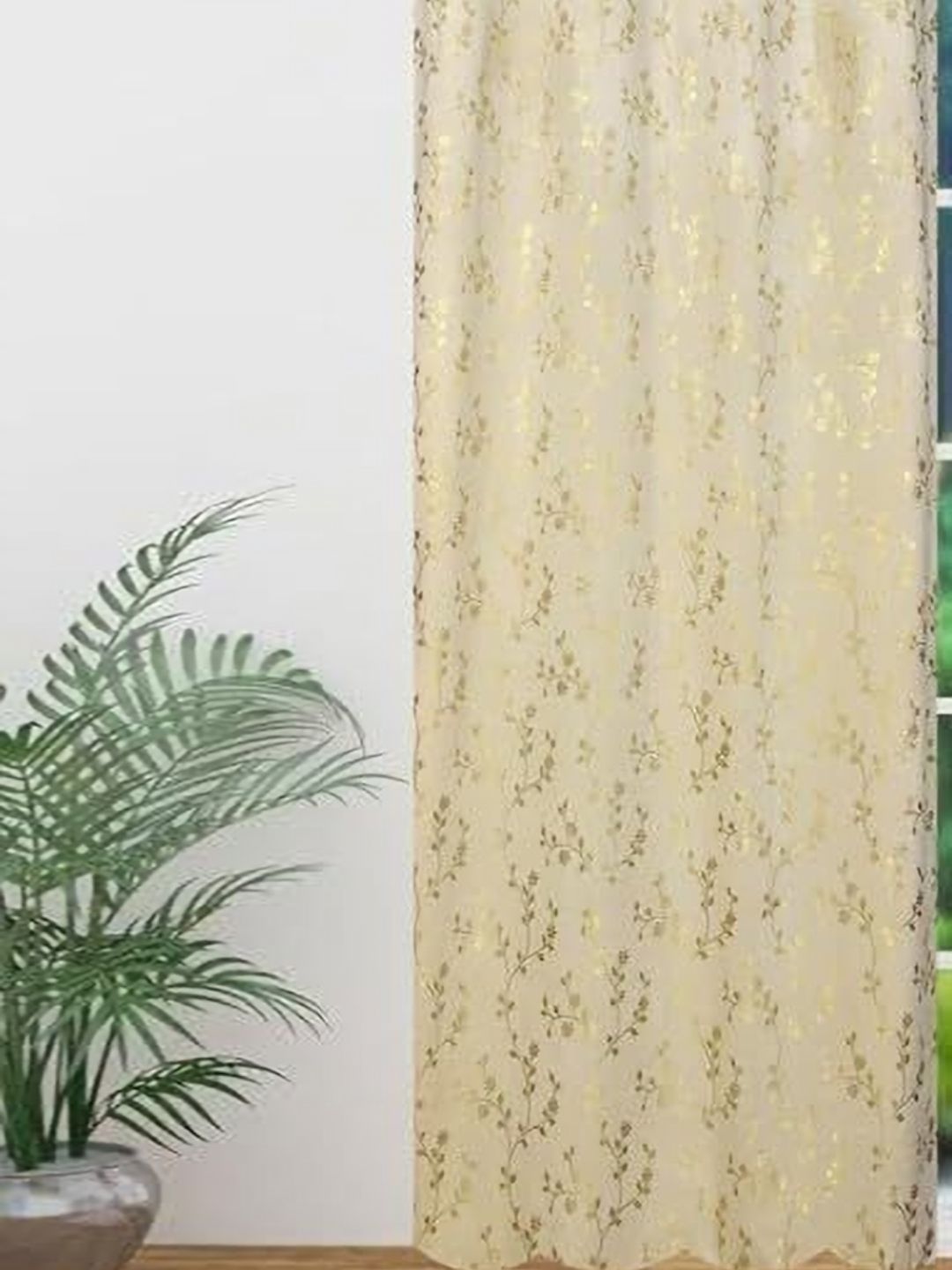 GEET CREATIONS Cream & Gold-Toned Floral Printed Velvet Long Door Curtain-picture-55