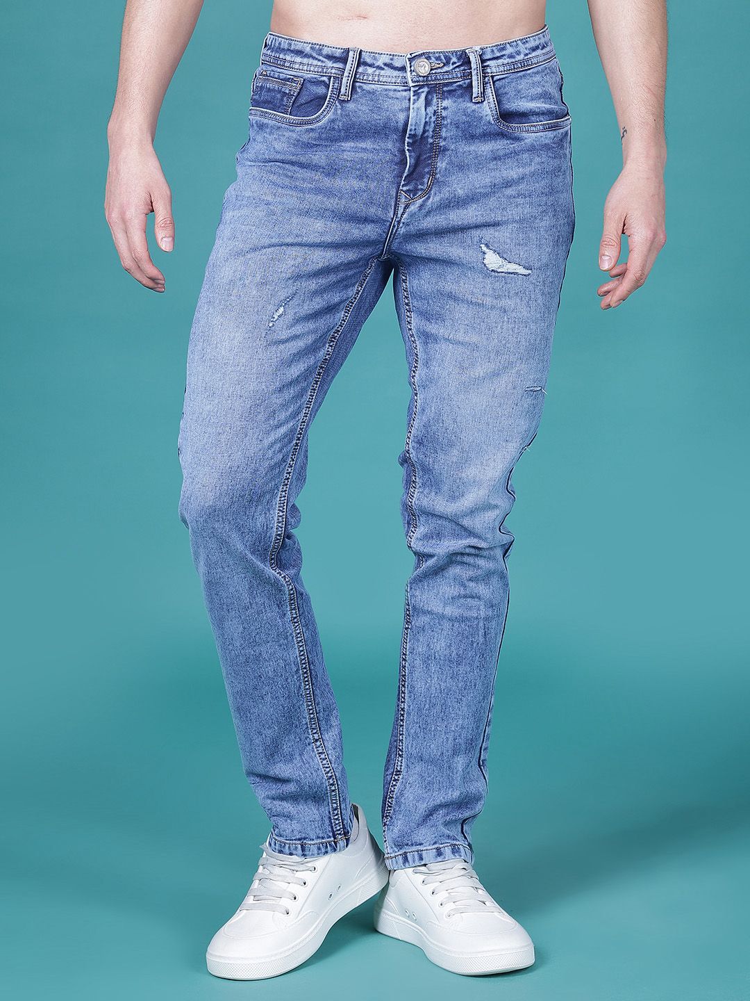 V-Mart Men Slim Fit Mid-Rise Mildly Distressed Light Fade Stretchable Jeans-picture-44