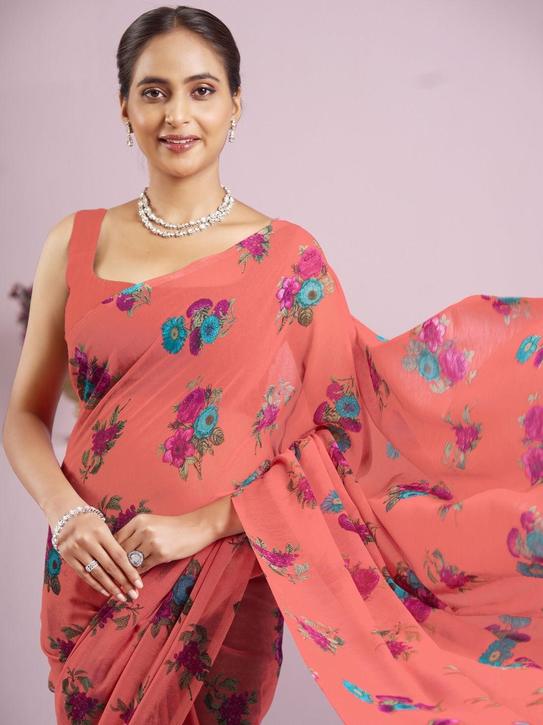 Garden Vareli Floral Printed Pure Chiffon Saree-picture-24