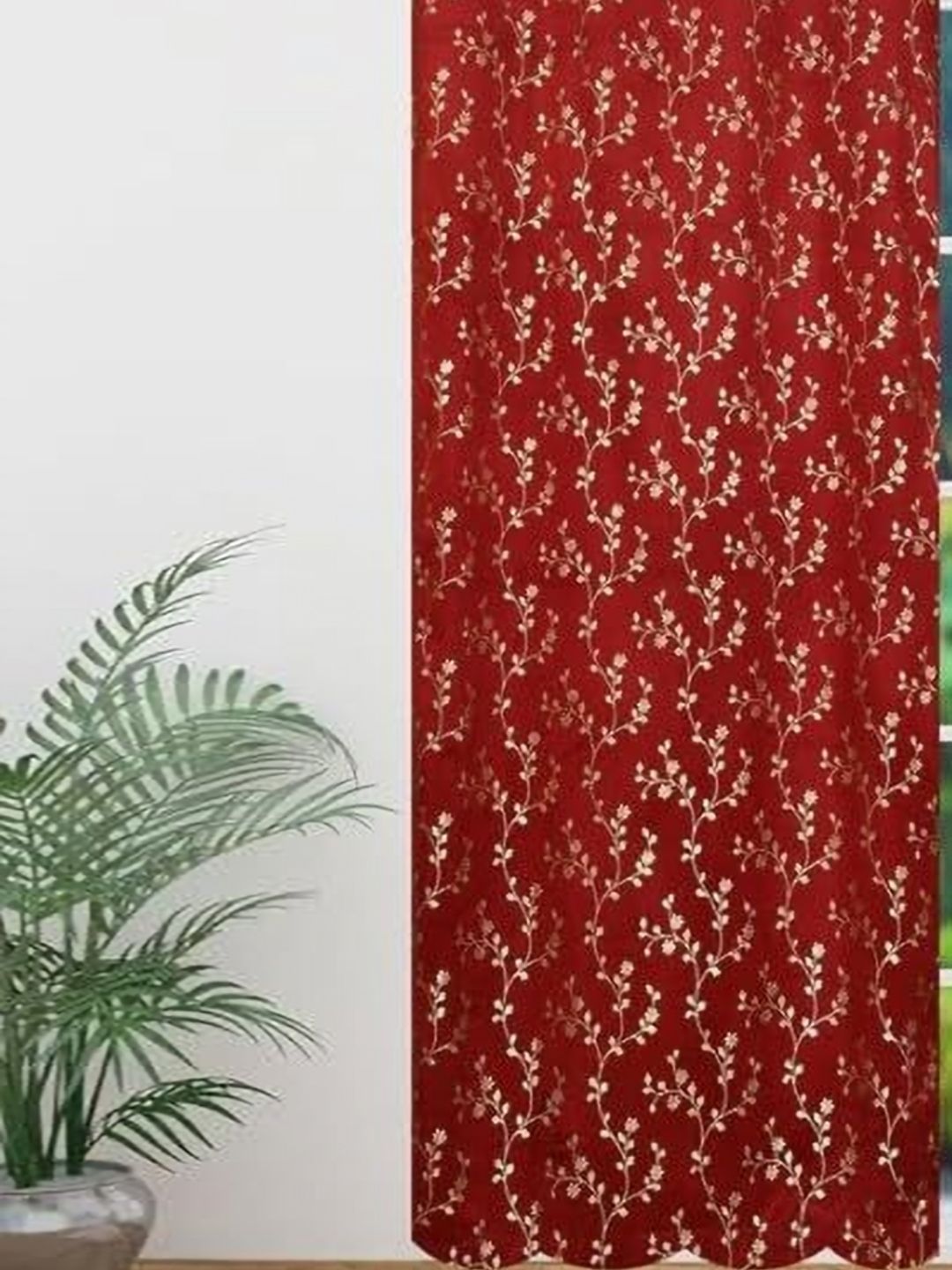 GEET CREATIONS Maroon & Gold-Toned Floral Printed Room Darkening Velvet Long Door Curtain-picture-21