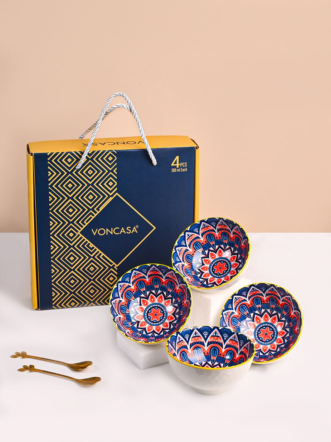 MARKET99 Blue & Orange 4 Pieces Pad Printed Ceramic Bowls-image-41