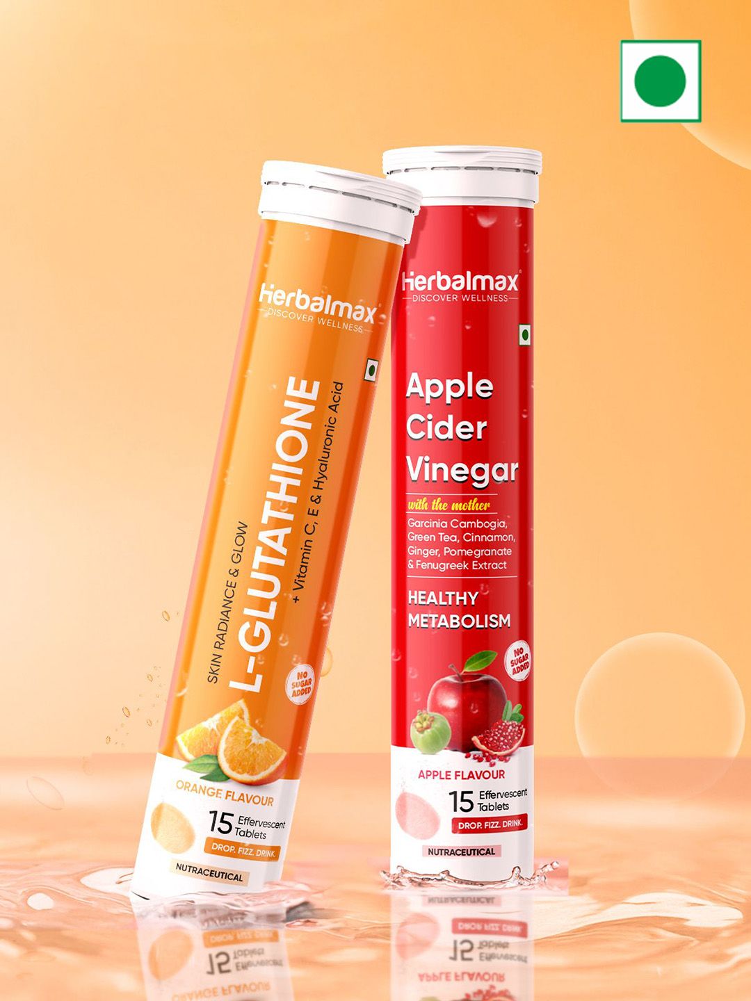 Herbal max Set Of 2 Apple Cider Vinegar- Apple & Glutathione- Orange- 15 Tablets Each-image-28