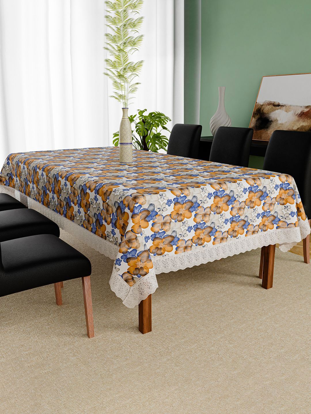 Kuber Industries White Floral Waterproof Plastic 6-Seater Table Cover-picture-20
