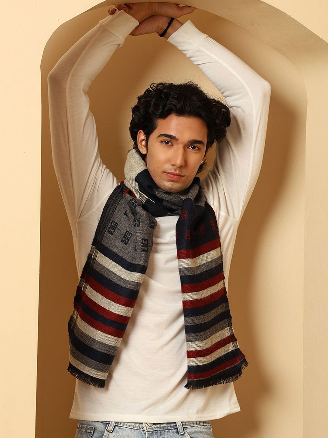 Tweedle Men Geometric Pattern Woolen Muffler-picture-13