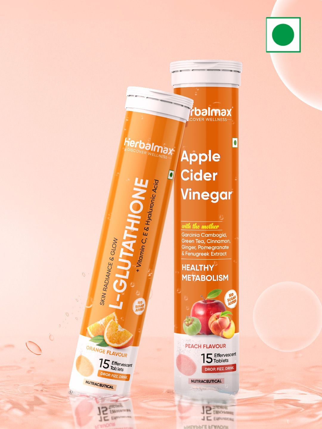 Herbal max Set Of 2 Apple Cider Vinegar- Peach & Glutathione- Orange- 15 Tablets Each-picture-42