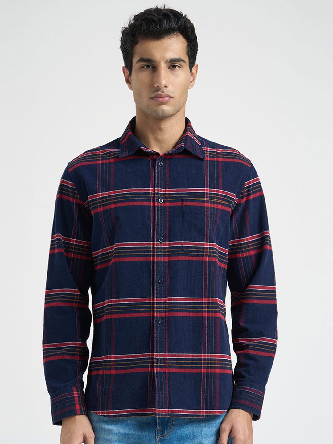 SELECTED Men Buffalo Checked Spread Collar Pure Cotton Casual Shirt-image-38