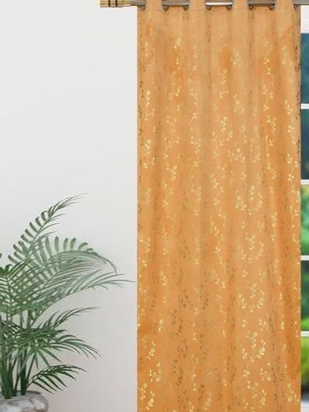GEET CREATIONS Gold-Toned Floral Printed Room Darkening Velvet Long Door Curtain-picture-26