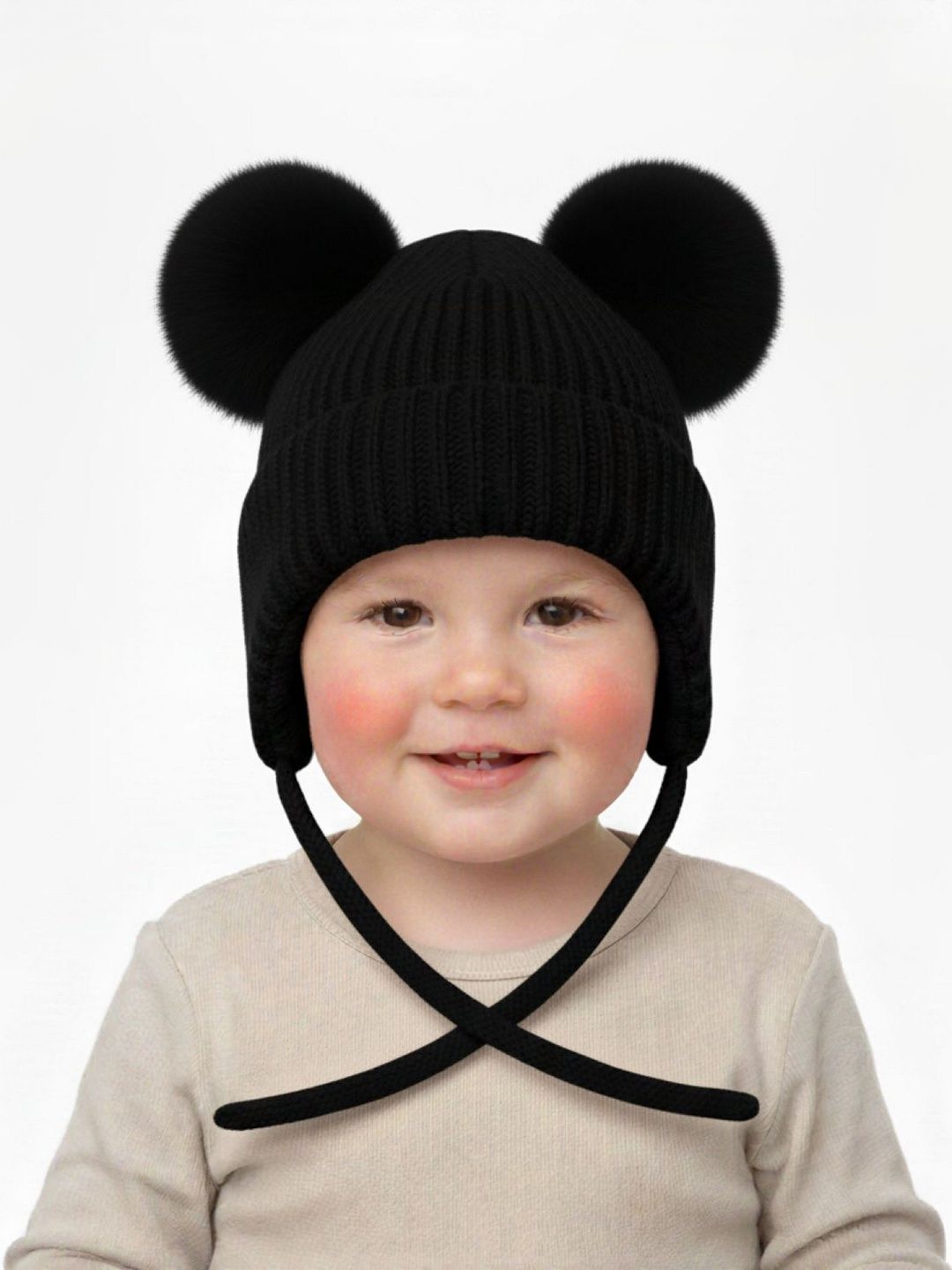 Adorazone Kids Woollen Fur Knitted Pom Pom Beanie-picture-12