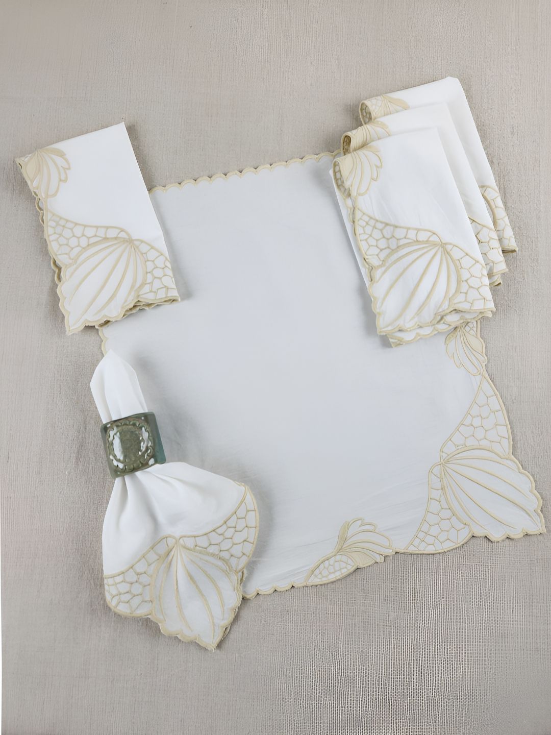 DESIGN GAATHA 6Pcs Off White Embroidered Table Napkins-picture-24