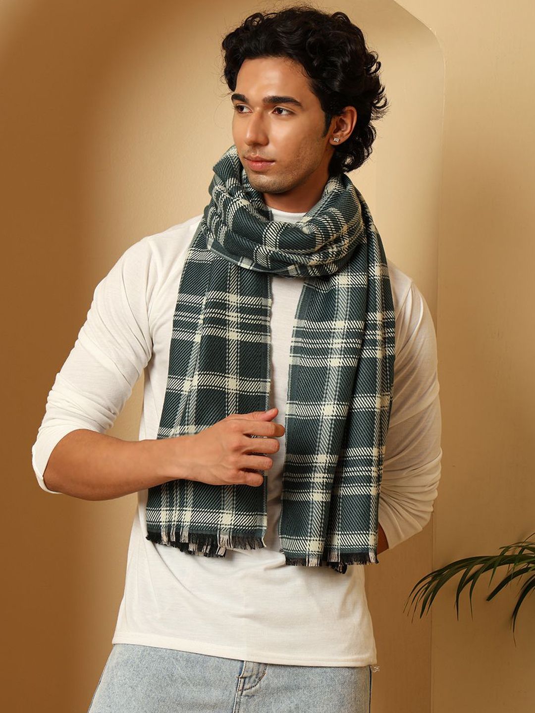 Tweedle Men Checked Woolen Stole-picture-39