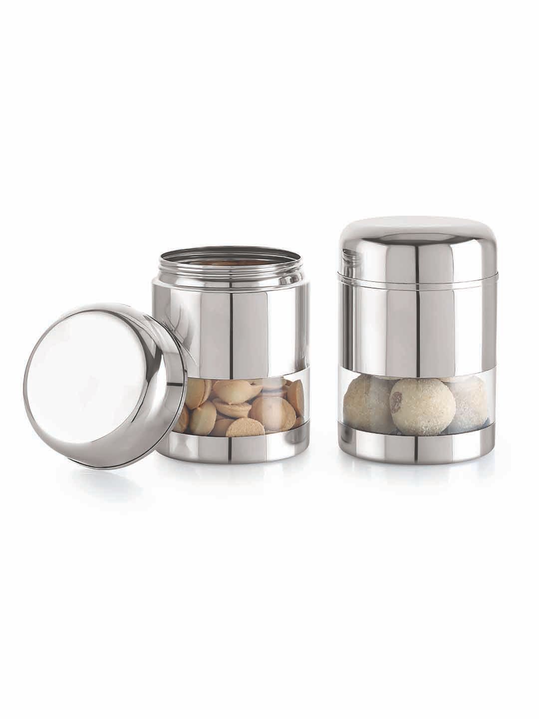 SIZZLE Silver-Toned 2 Pieces Stainless Steel Transparent Jar Containers - 450 ml Each-picture-18