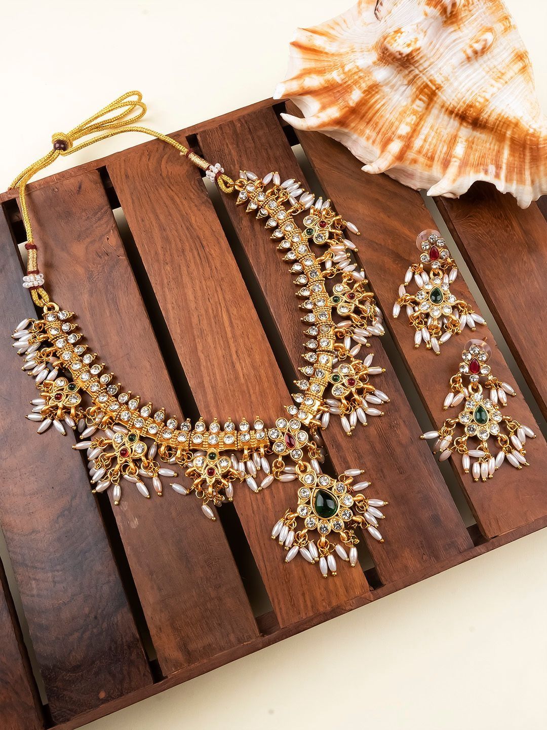 StileAdda Gold Plated Artificial Stones Studded & Beaded Jewellery Set-picture-26