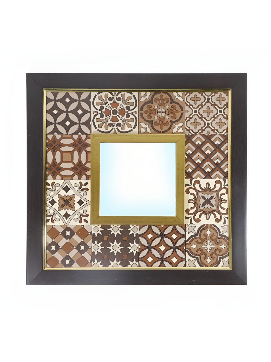 Creative Touch Brown & Beige Printed Wooden Squared Shaped Wall Mirror-picture-26