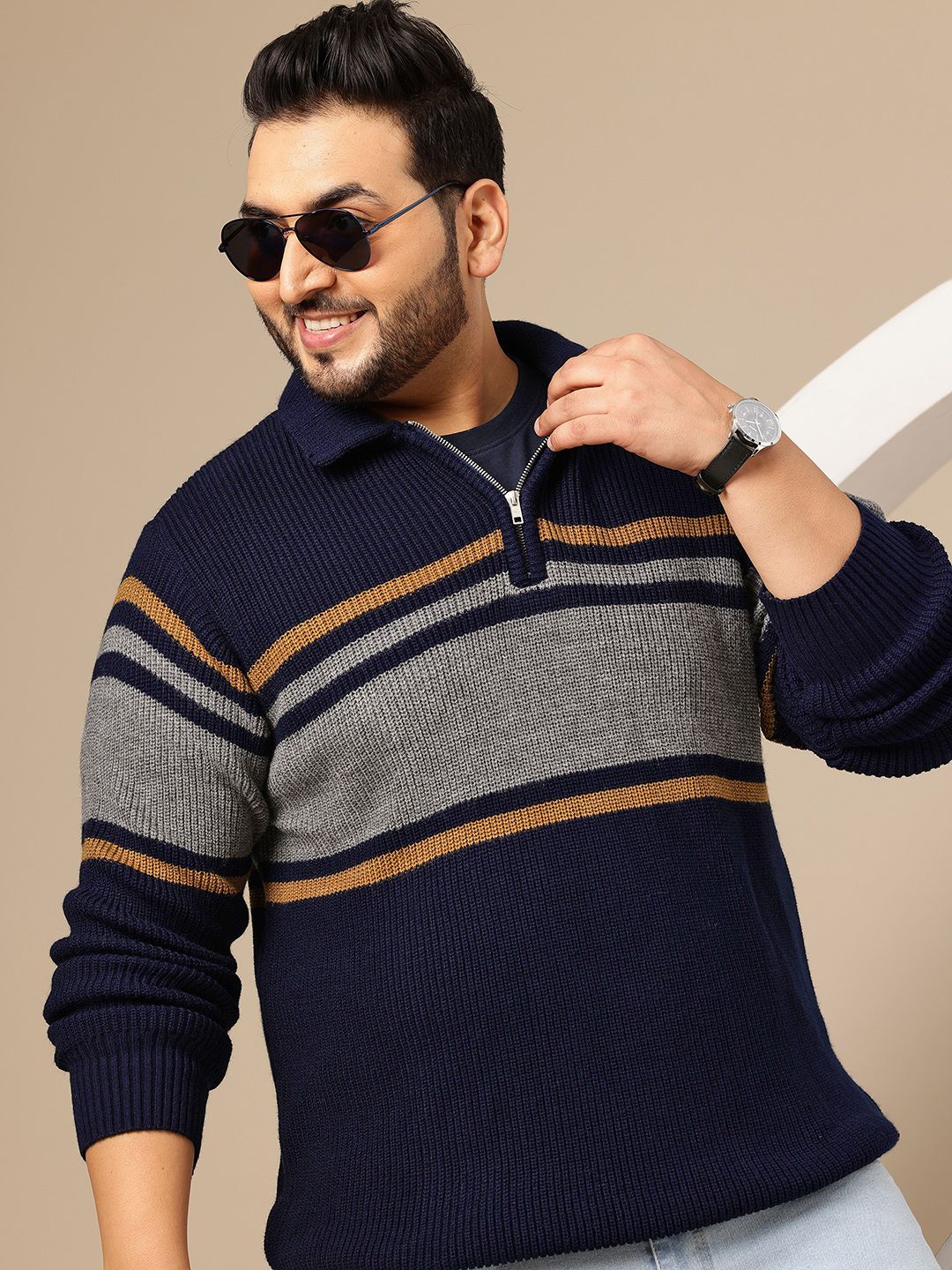 Sztori Plus Size Striped Knitted Pullover-picture-16