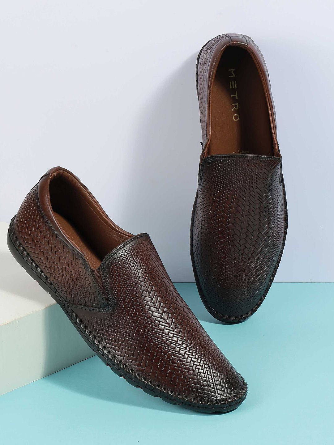 Metro Men Textured Leather Loafers-picture-20