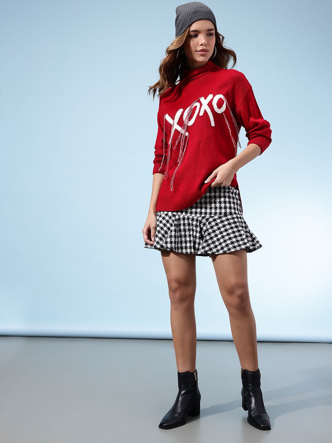 Buy Glitchez Typography Self Design Turtle Neck Drop Sleeves Acrylic