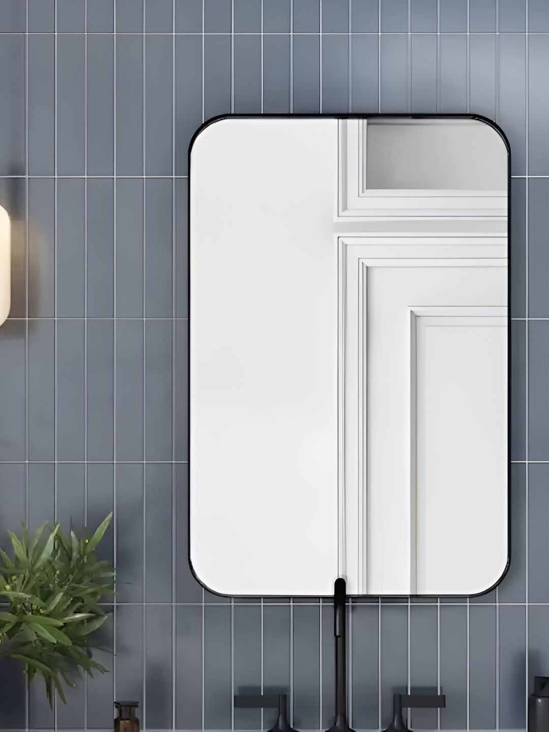 ADINATH CREATORS White Rectangle Glass Bathroom Wall Mirror