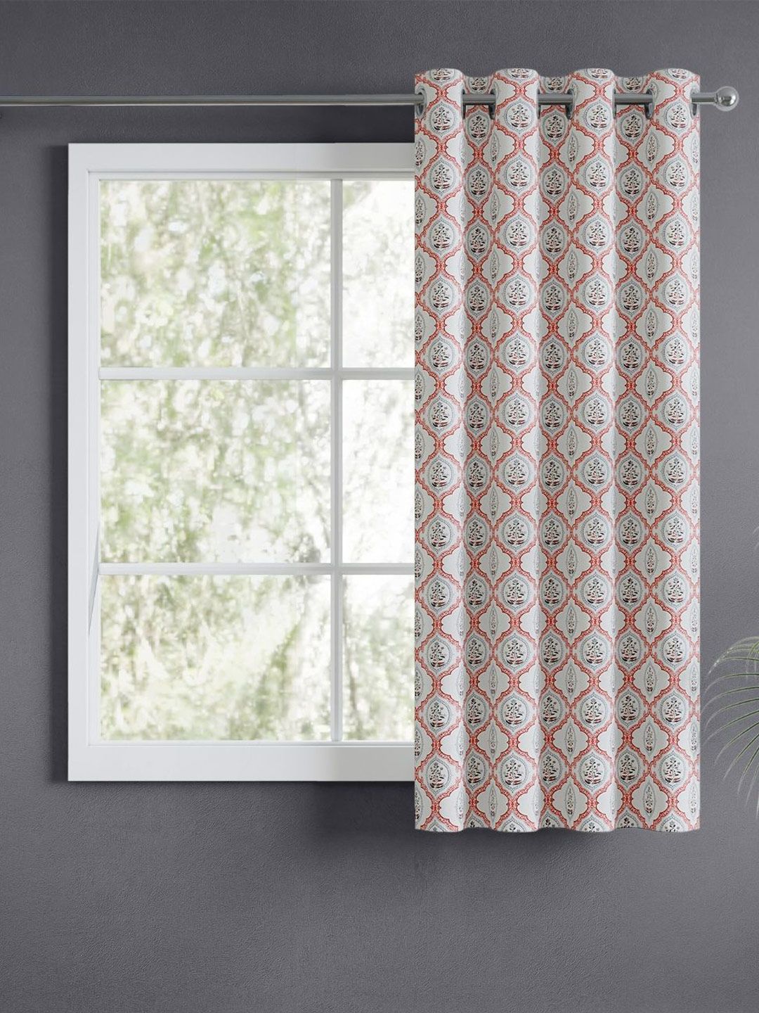 haus & kinder Off White & Red Ethnic Motifs Room Darkening Window Curtain-image-48