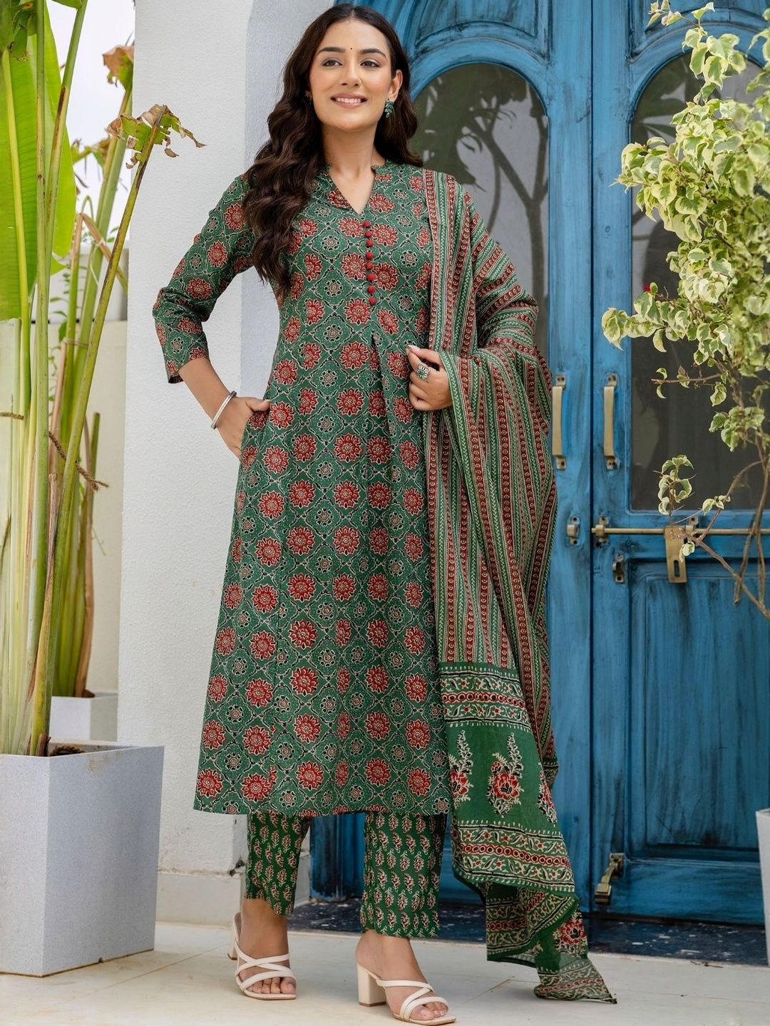 Kohsh Women Ethnic Motifs Printed Cotton Kurta with Trousers & Dupatta-picture-37