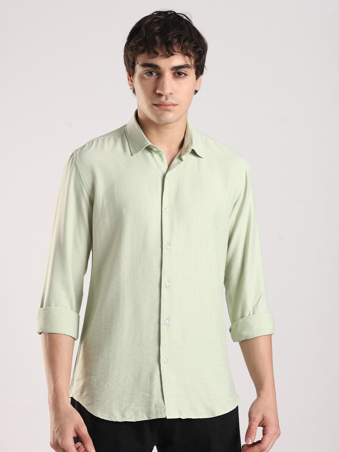 THE BEETEL HOUSE Men Classic Slim Fit Textured Spread Collar Casual Shirt-picture-31