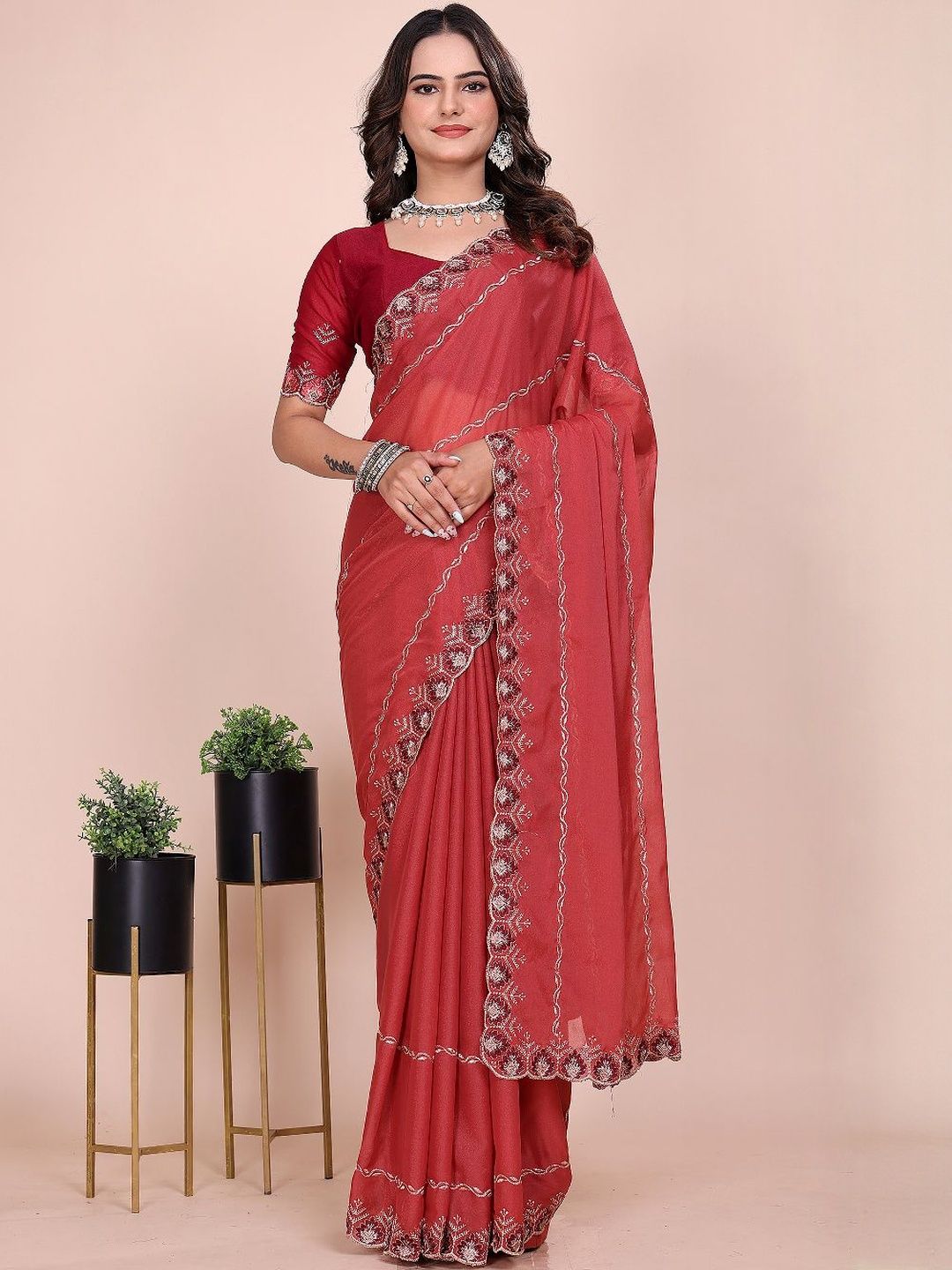 K 5 Fashion Ethnic Motifs Embellished Embroidered Saree-picture-35