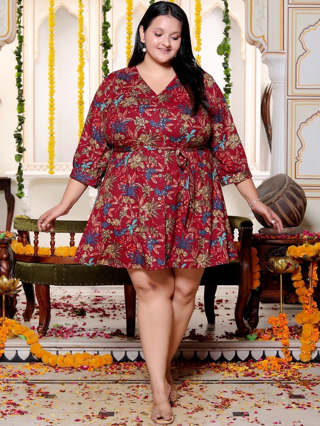 KALINI Floral Print Cotton Fit & Flare Dress-picture-28