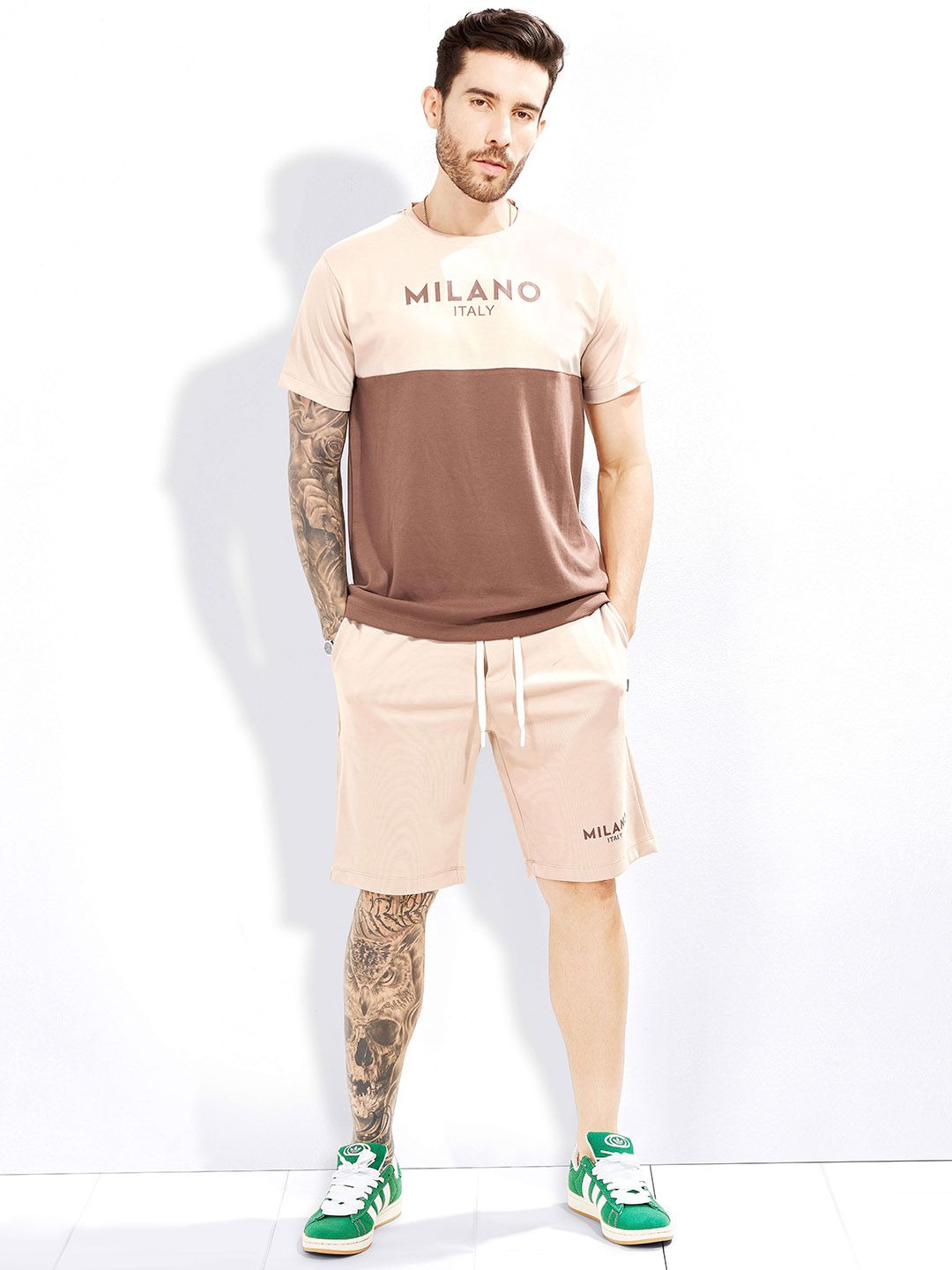WEET Men Pure Cotton Colourblocked T-Shirt & Shorts Night Suit-image-19