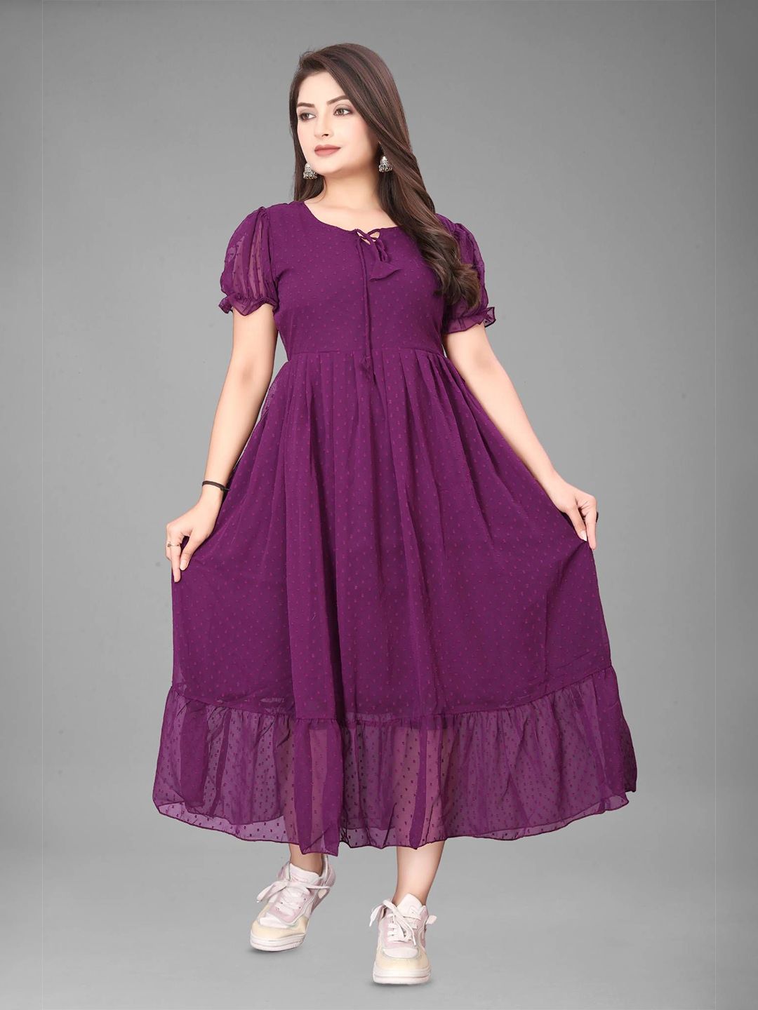 QENA Women Puff Sleeve Fit & Flare Midi Dress-picture-15