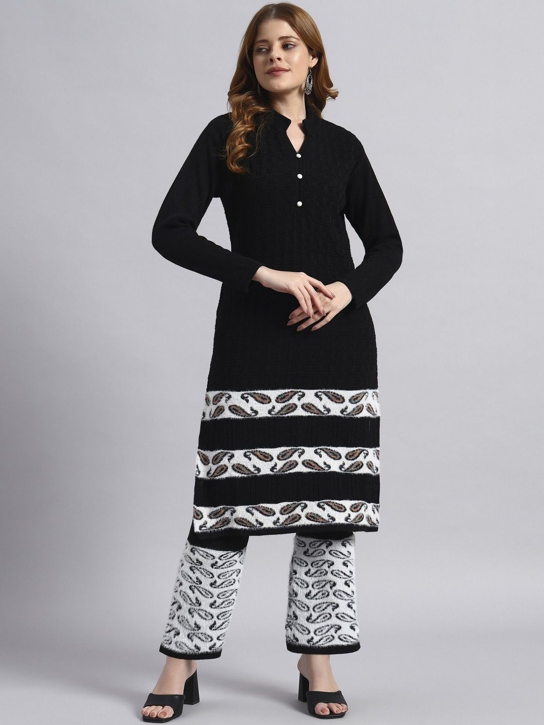 ZEPPI Women Black Woolen Blend Printed Clothing Set-picture-22