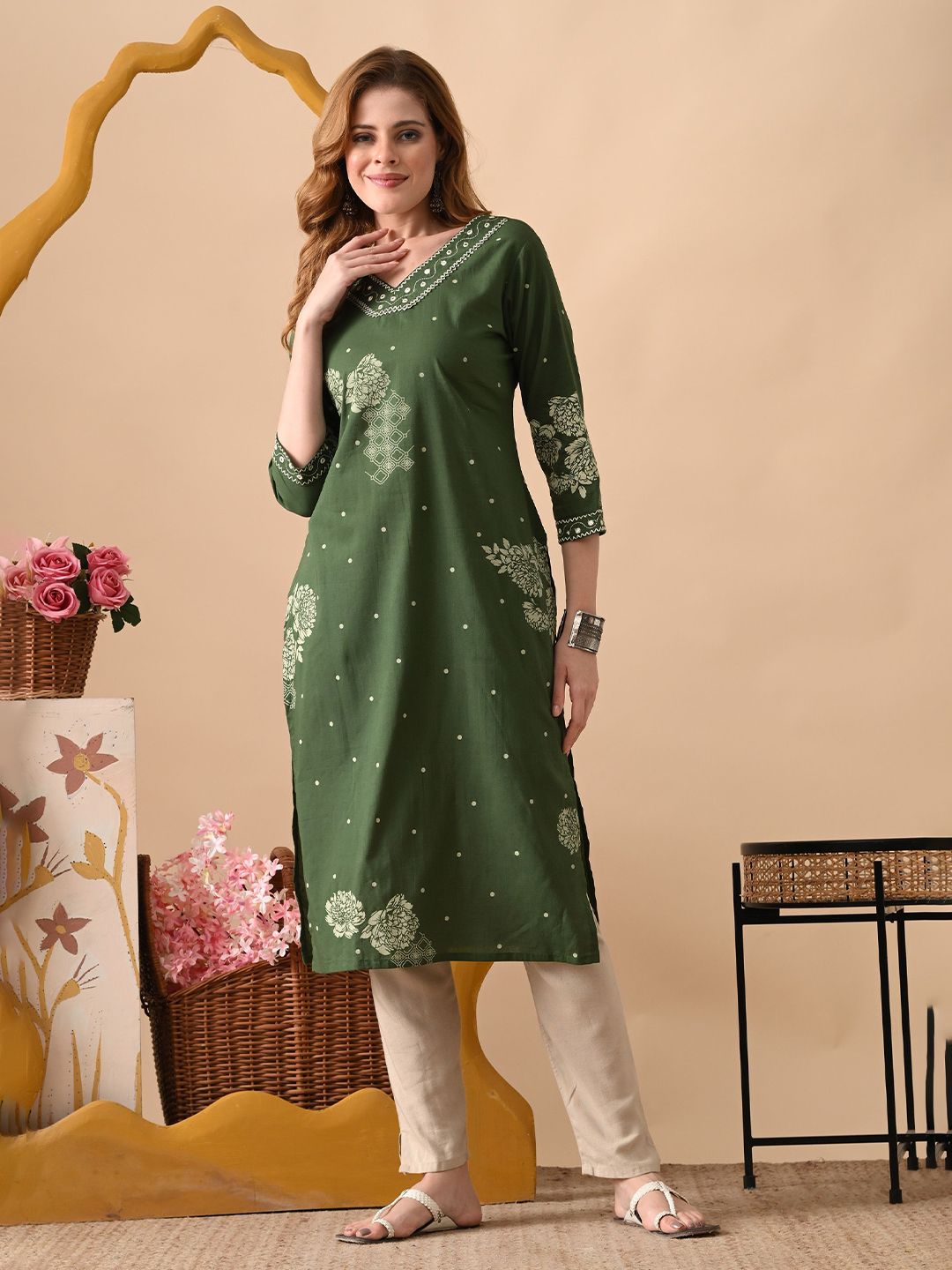 PHYSIL Women Floral Print Pure Cotton Straight Kurta-picture-40