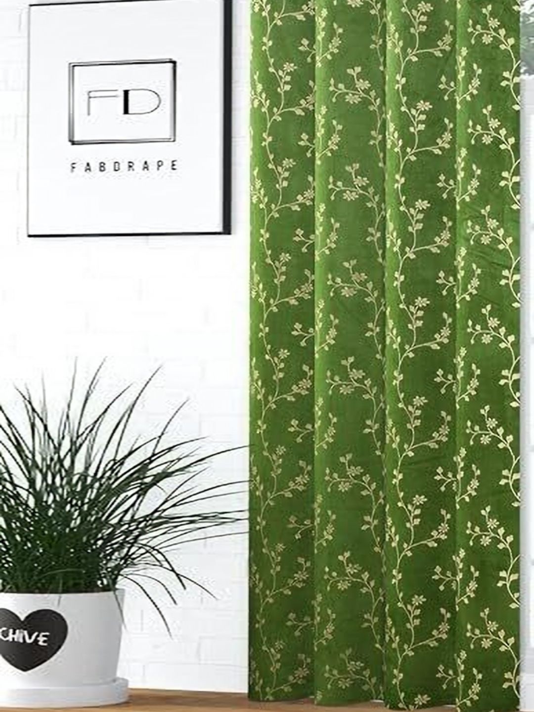GEET CREATIONS Green & Gold-Toned Floral Room Darkening Long Door Curtain-picture-44