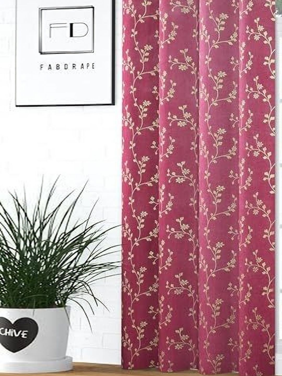 GEET CREATIONS Pink & Gold-Toned Floral Printed Room Darkening Velvet Long Door Curtain-picture-22