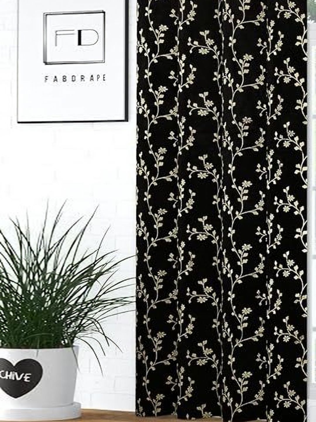 GEET CREATIONS Black & Gold-Toned Floral Velvet Room Darkening Long Door Curtain-picture-37