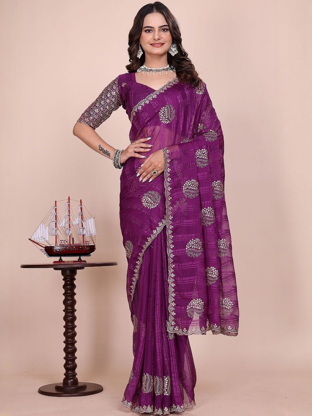 K 5 Fashion Ethnic Motifs Embroidered Saree With Unstiched Blouse-picture-30