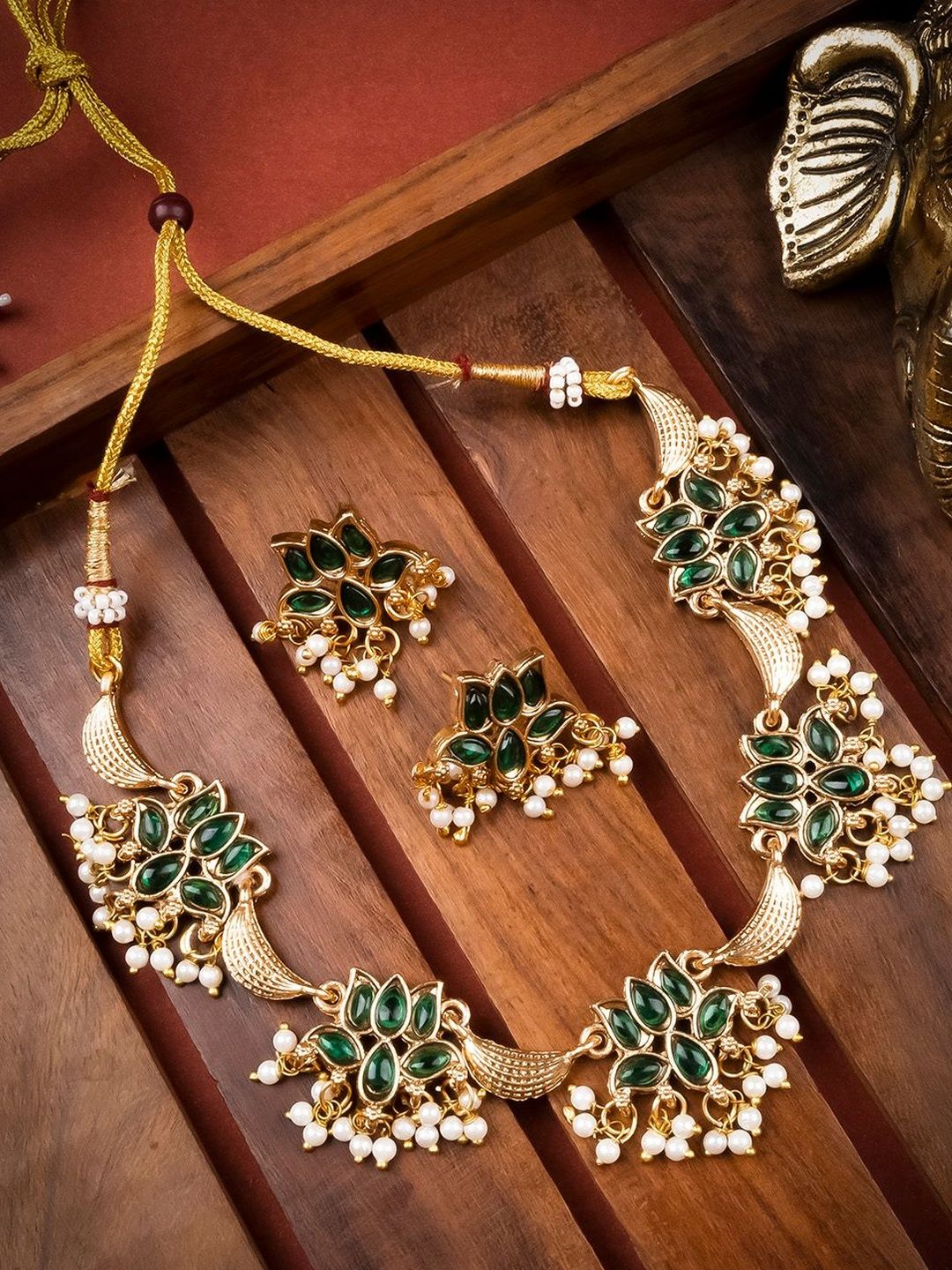 StileAdda Gold Plated Artificial Stones Studded & Beaded Jewellery Set-picture-25