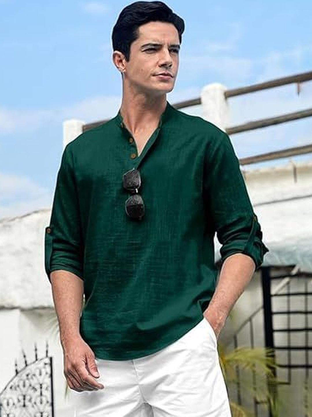 Edin Men Green Cotton Solid Kurtas-picture-35