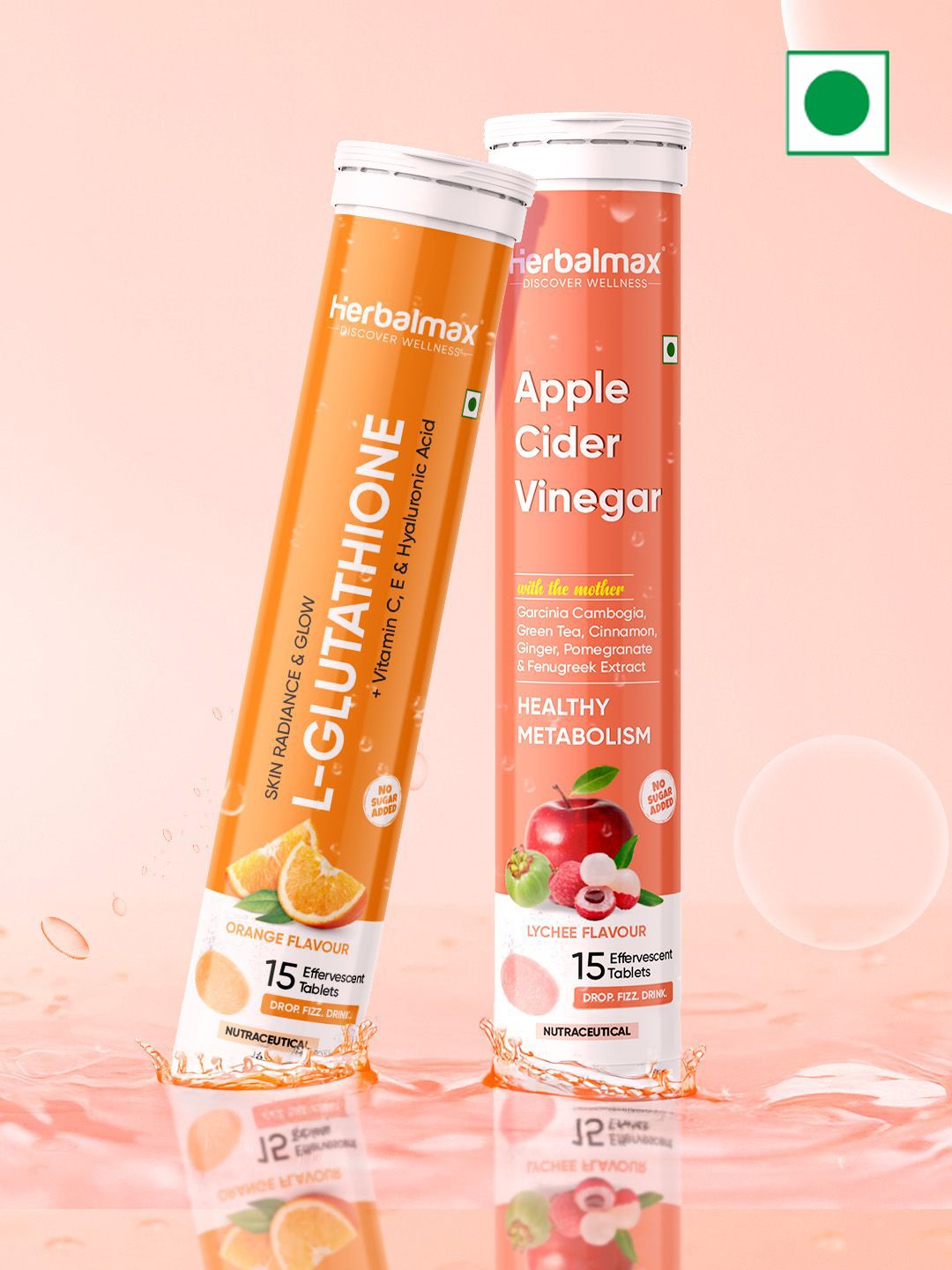 Herbal max Set Of 2 Apple Cider Vinegar- Lychee & Glutathione- Orange- 15 Tablets Each-picture-16