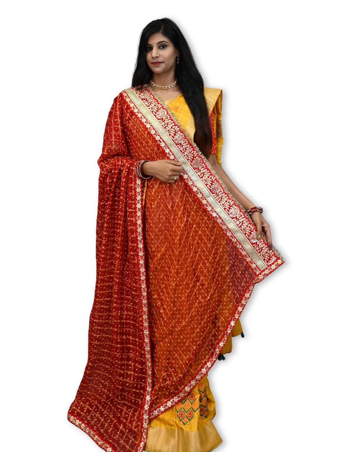 Ranisatiya creation Ethnic Motifs Embroidered Bandhani Dupatta with Sequinned-picture-23