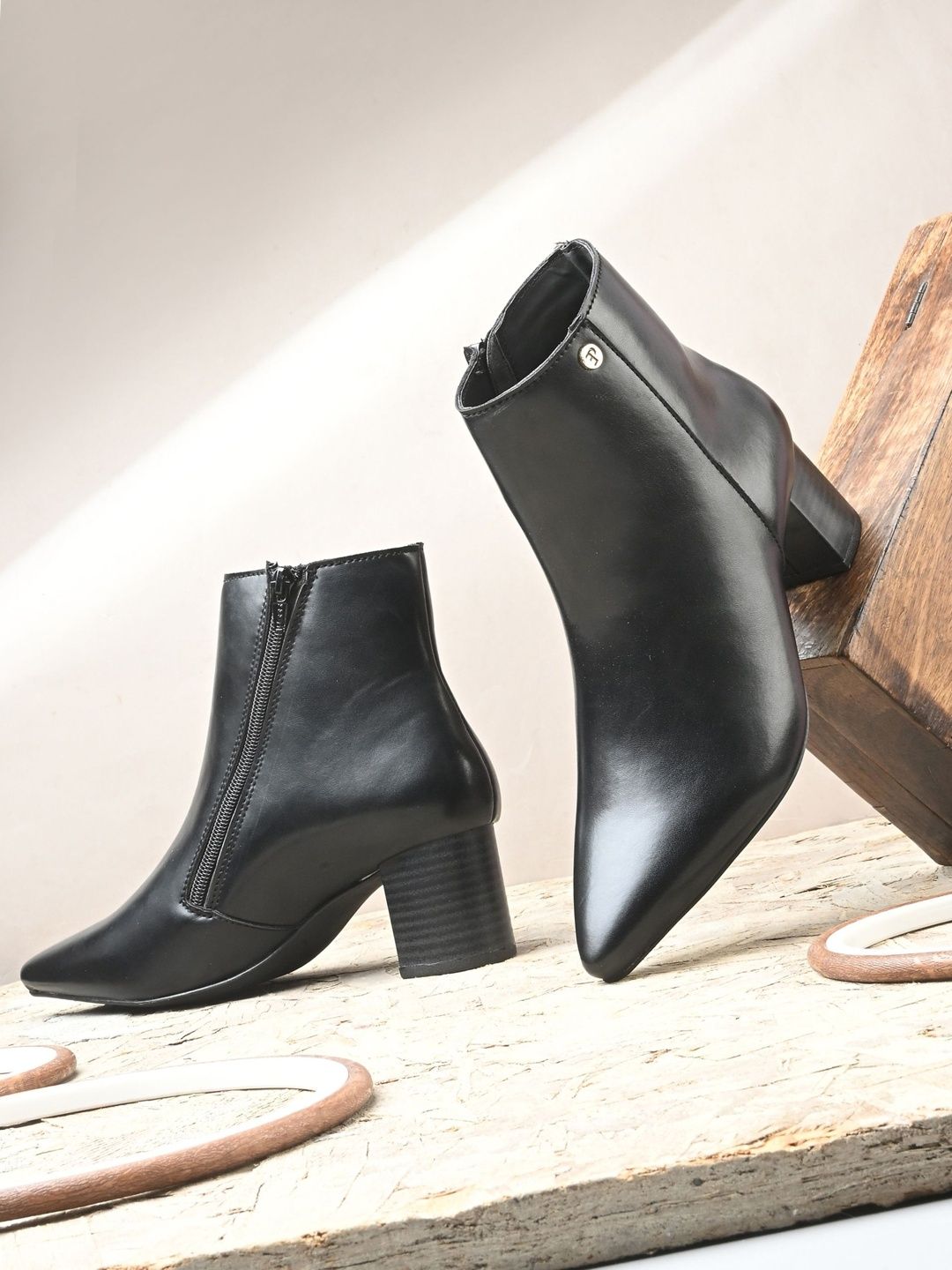 El Paso Women Black Solid Synthetic Trendy Ankle Pointed Shape Boots-picture-19