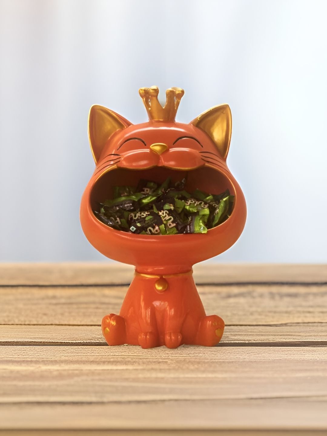 MISS PEACH Orange & Gold-Toned Cat Figurine Showpiece-image-23