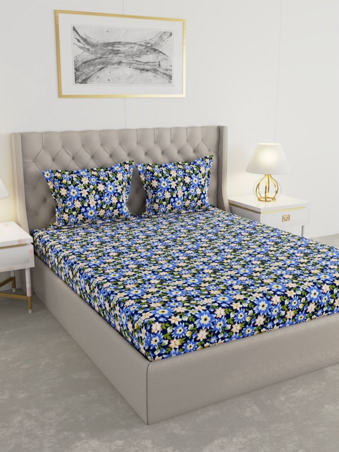 Raymond Home Blue & White Floral 100 TC Queen Bedsheet Set 2.25 m x 2.50 m-picture-27