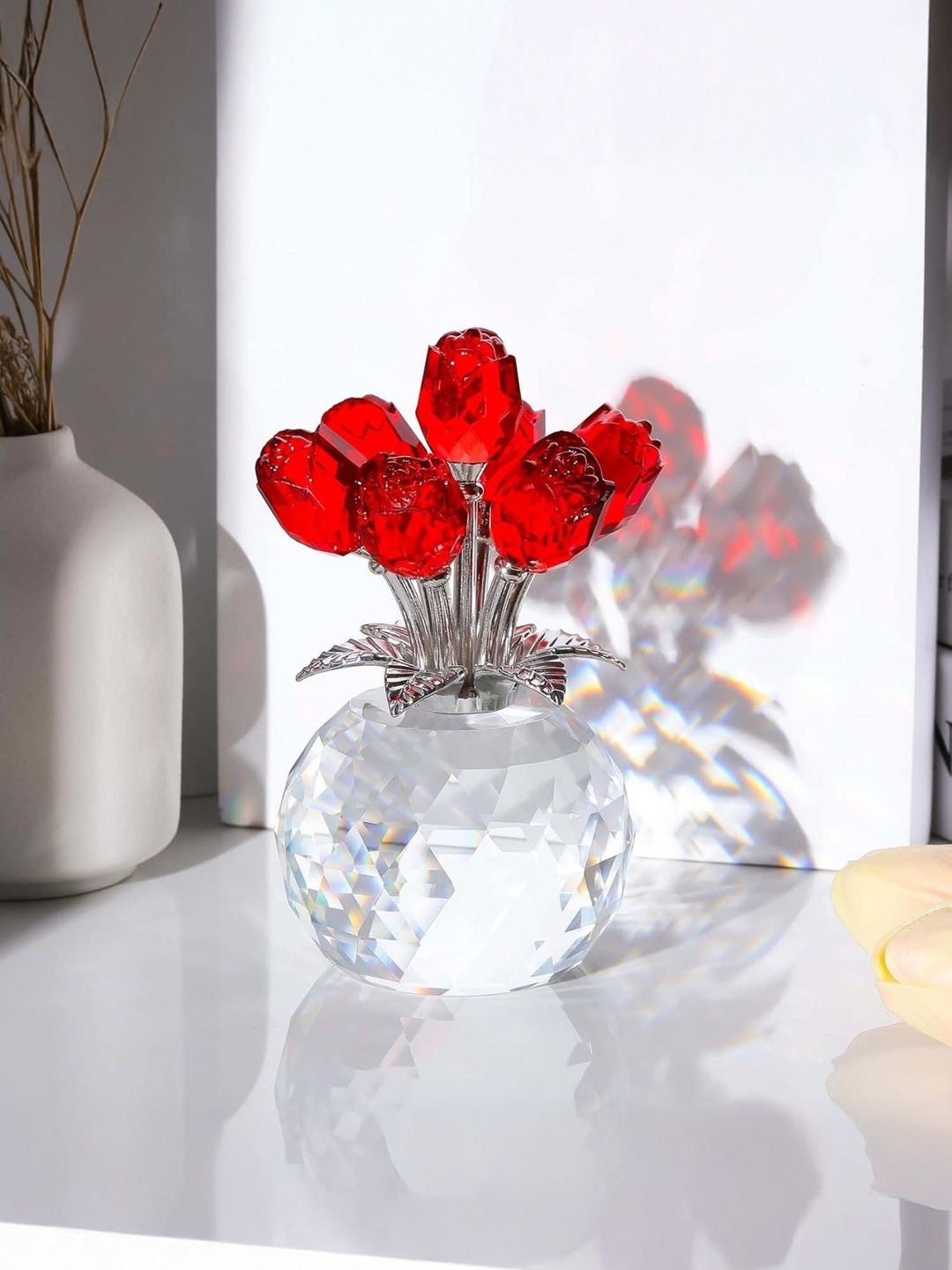 Ekhasa Red & Transparent Rose with Vase Showpiece-picture-17