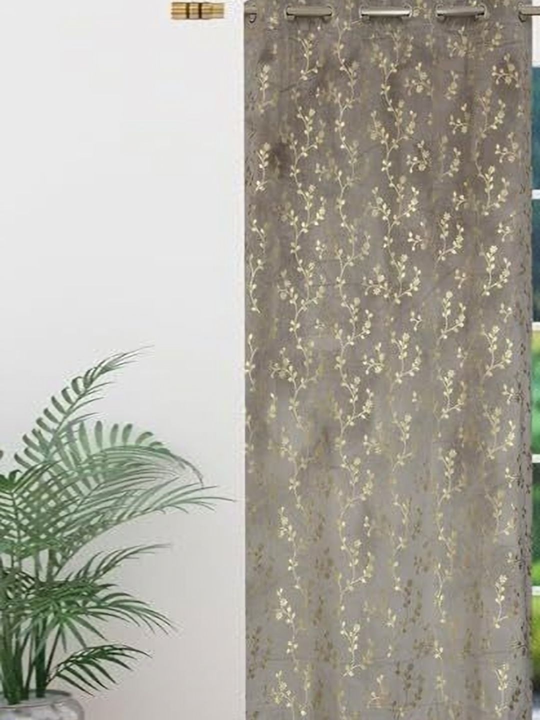 GEET CREATIONS Grey & Gold-Toned Floral Room Darkening Long Door Curtain-picture-27