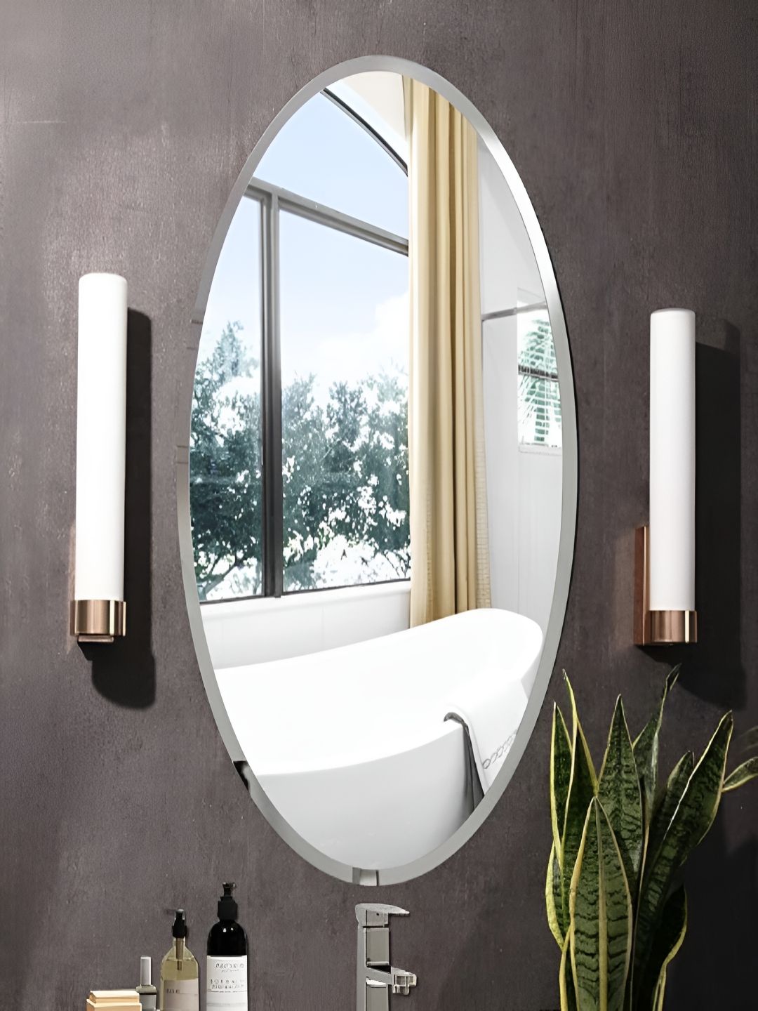 ADINATH CREATORS Transparent Oval Shaped Glass Wall Mirror