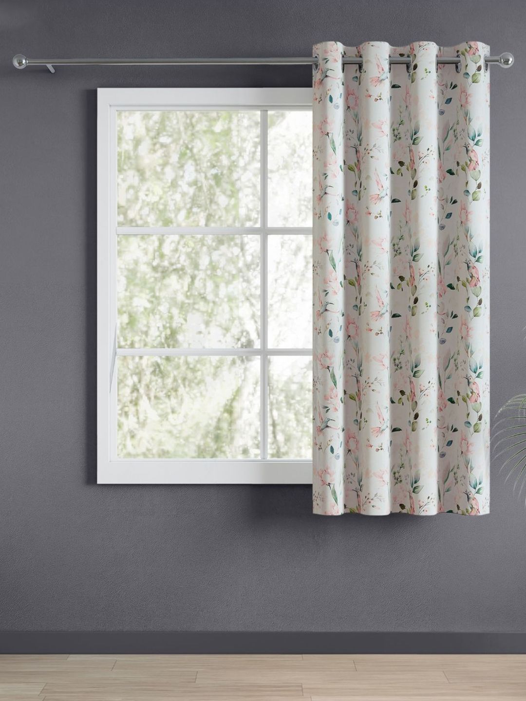 haus & kinder Signature Blossom Serenade Off White Floral Printed Black Out Window Curtain-image-47