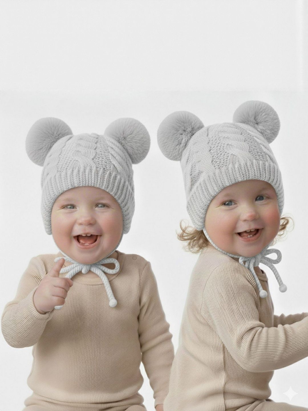 Adorazone Kids Woollen Fur Knitted Pom Pom Beanie-picture-11