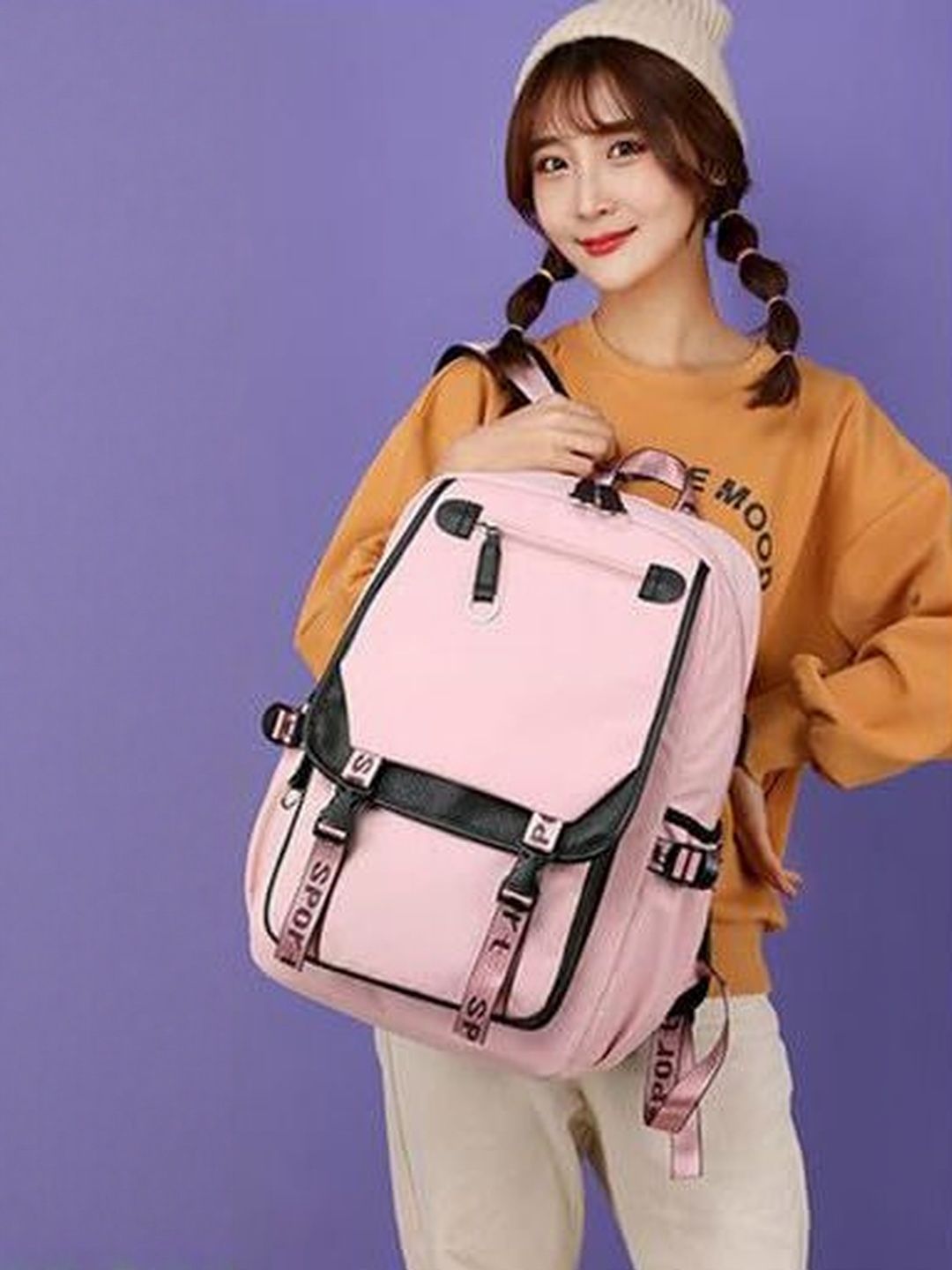CORSICA Women Pink Large Padded Shoulder Strap Polyester Colourblocked Backpack-picture-33